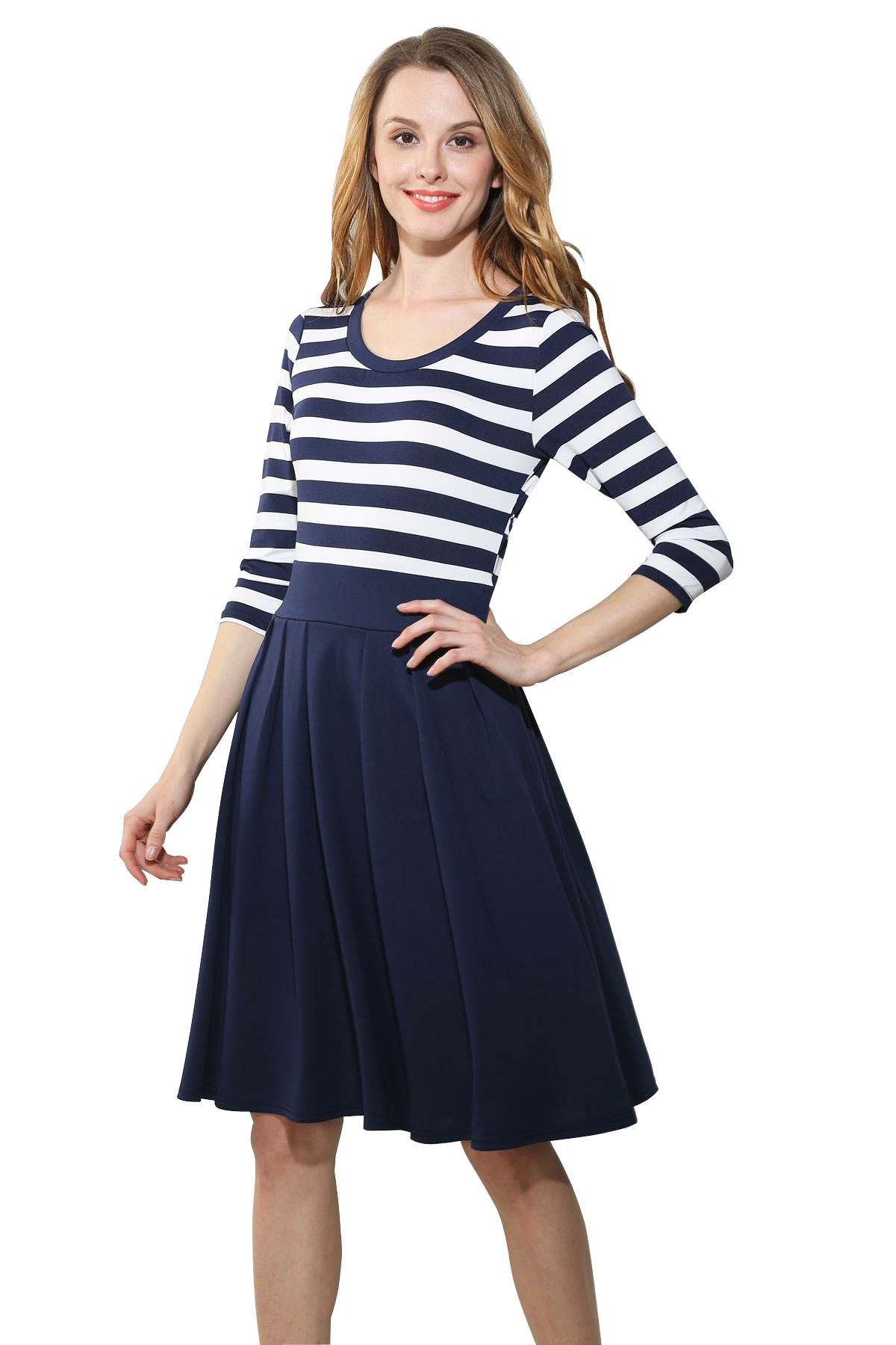 SZ60006 Women Stripes Long Sleeve Vintage Dress